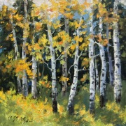 "Aspen Dance," 8 x 8 inches, Oil.