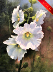 "Hollyhocks," 12 x 9 inches, Oil. Sold.