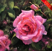 "Monets Rose Garden," 12 x 12 inches, Oil.