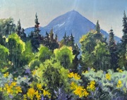 “Sunrise at Hahn’s Peak,” 8 x 10, oil on linen panel.