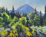 “Sunrise at Hahn’s Peak,” 8 x 10, oil on linen panel.